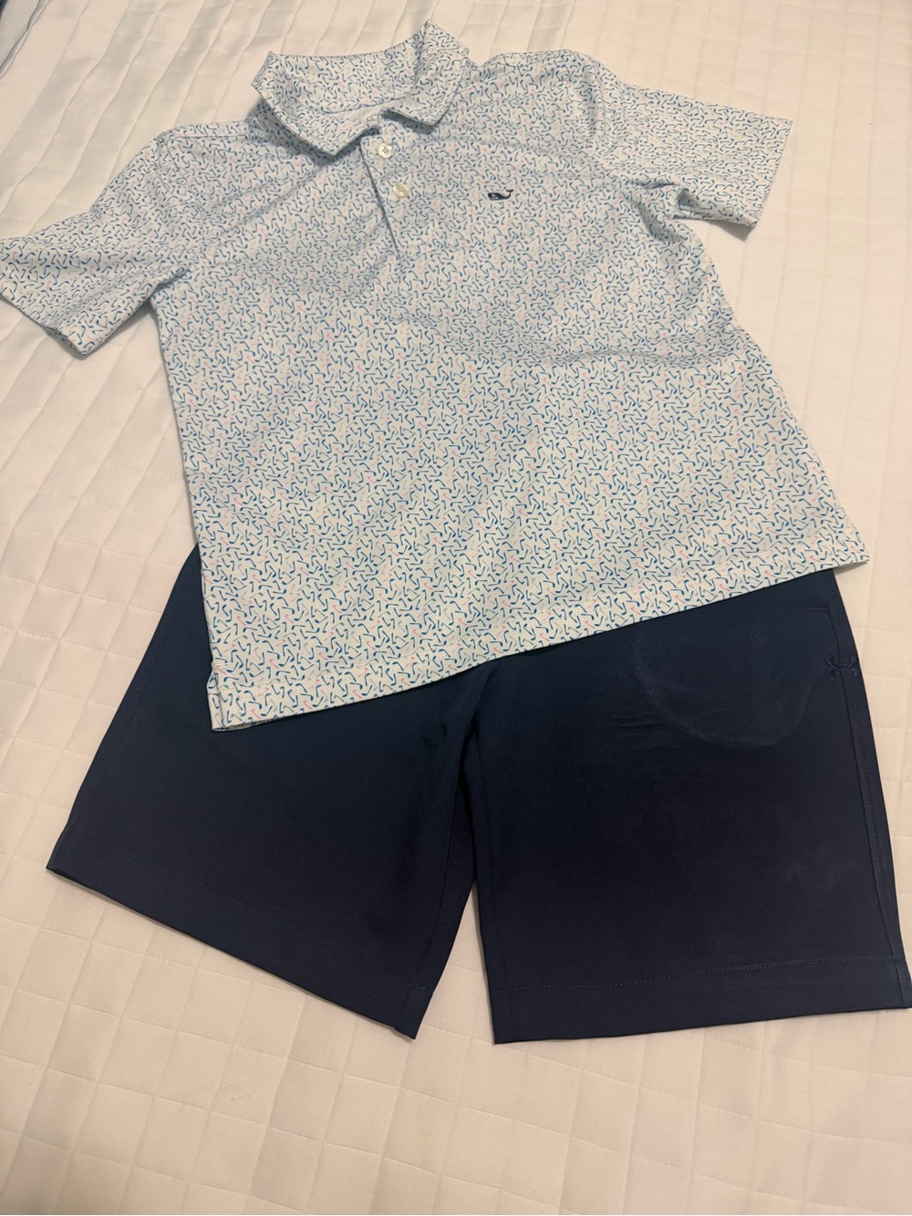 Boys Blue Pattern Vineyard Vines polo & Navy Shorts under armour